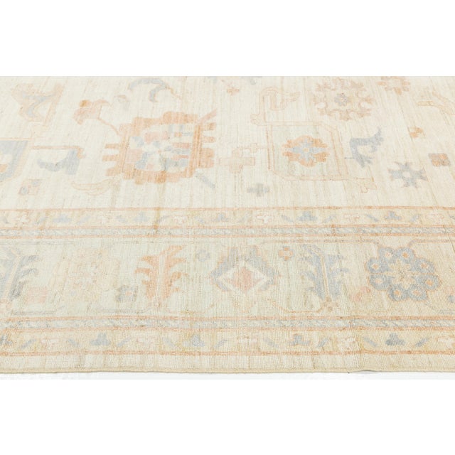 Ivory 12x15 Serene Ivory & Pastel Modern Oushak Style Handmade Wool Rug For Sale - Image 8 of 12
