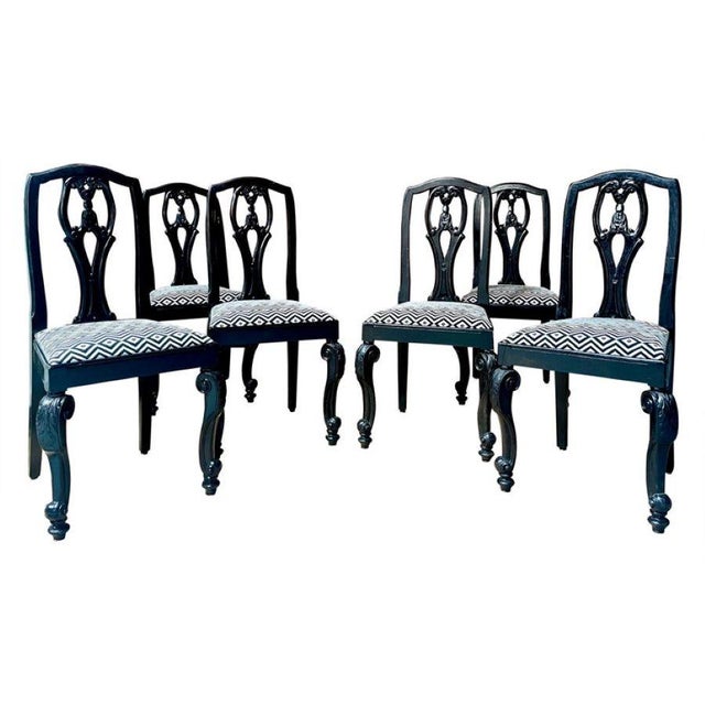 English Chippendale / Baroque Black Lacquered Upholstered Chairs, 19th Century, Set of 6 For Sale - Image 15 of 15