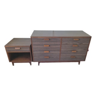 Mid 20th Century Walnut and Laminate Dresser and Nightstand - Set of 2 For Sale