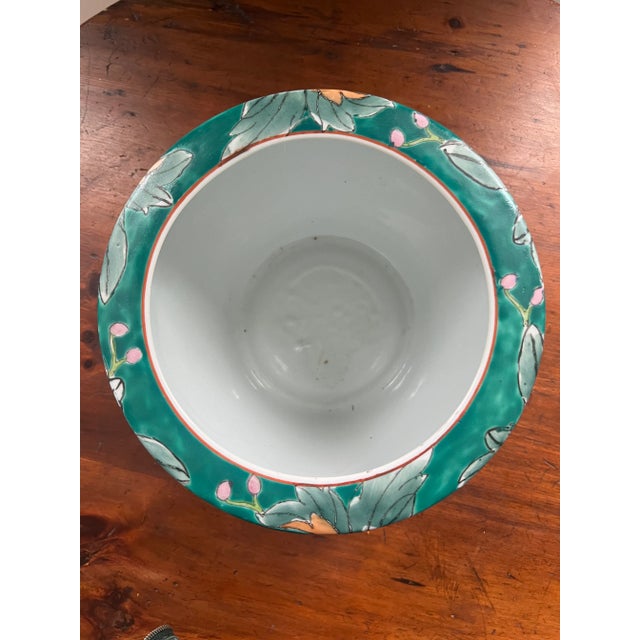 Ceramic Chinese Export Green Floral Cachepot For Sale - Image 7 of 8