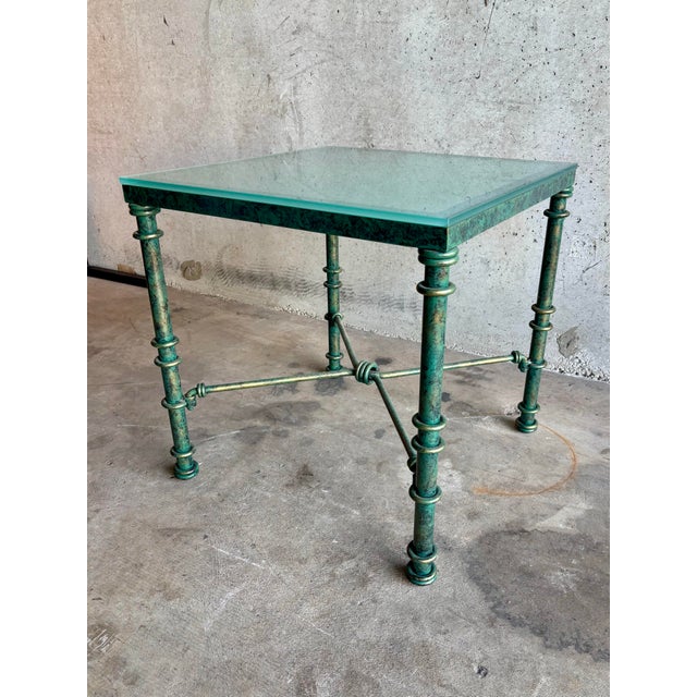 Alberto Giacometti Vintage Sculptural Iron Side Table After Giacometti, Verdigris Finish For Sale - Image 4 of 5