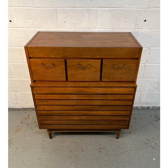 American of Martinsville Mid 20th Century American of Martinsville 'Dania' Walnut High-Boy Dresser by Merton Gershun For Sale - Image 4 of 17