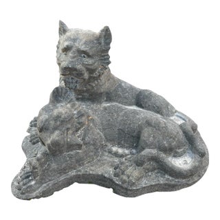 Vintage Italian-Style Carved Marble Reclining Lion and Lioness Garden Sculpture For Sale