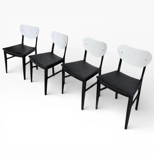 Mid-Century Dining Chairs in White Formica & Black Vinyl, Set of 4 For Sale - Image 9 of 9