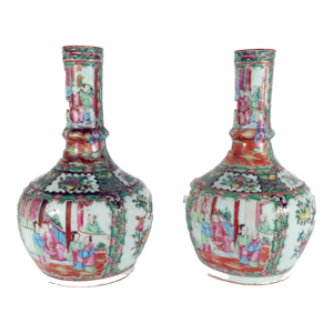 Chinese Export Porcelain Bottle-Form Rose Medallion Vases