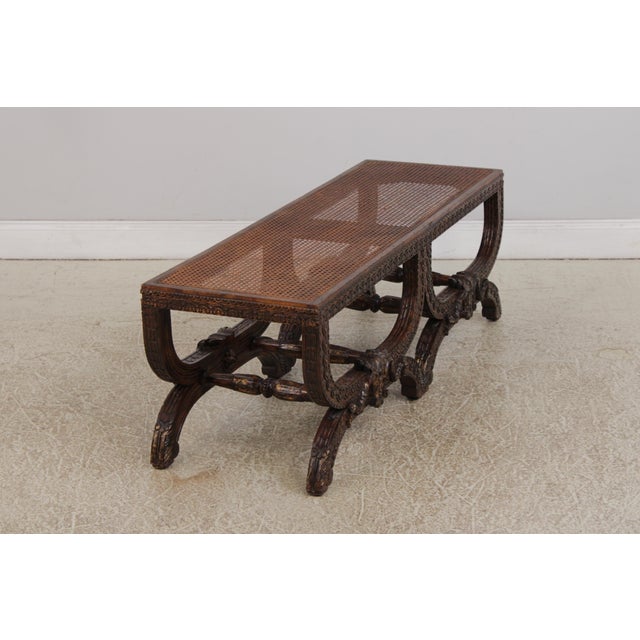 French Louis XIV Double Seat Cane Bench For Sale - Image 4 of 16