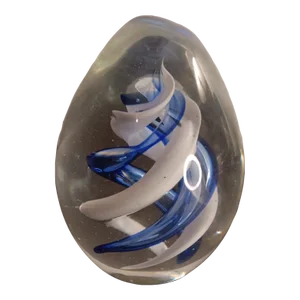 1980s Murano Italy Blue & White Helix Paperweight