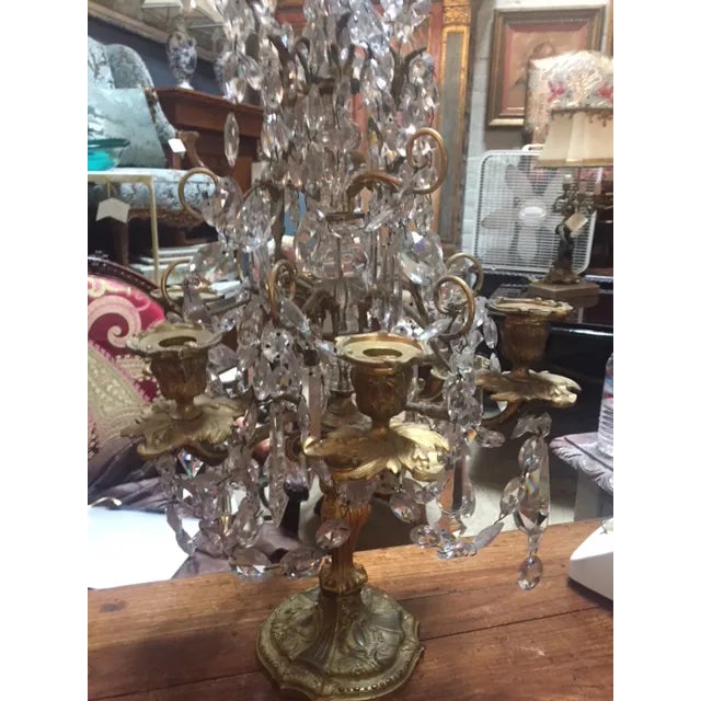 Pair of Fine Early 19th Century French Bronze & Crystal Girondoles 6 Candle 31" Tall 16" Diameter