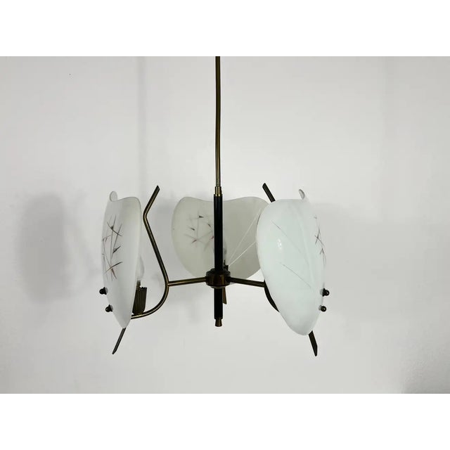Mid-Century Modern Italian Midcentury Brass and Glass 3-Arm Sputnik Chandelier, 1950s For Sale - Image 3 of 11