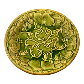 1980s Green Majolica Pottery Fruit Bowl For Sale