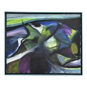 Mid 20th Century Vintage Mid-Century Modern Abstract Oil Painting Swirling Dark Colors