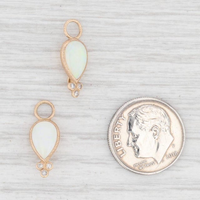 Art Deco New Nina Wynn Earring Enhancer Charms Opal Teardrop Diamond 18k Yellow Gold - 2 Pieces For Sale - Image 3 of 3