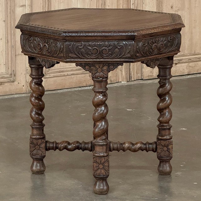 Wood Antique French Renaissance Octagonal Barley Twist Table For Sale - Image 7 of 17