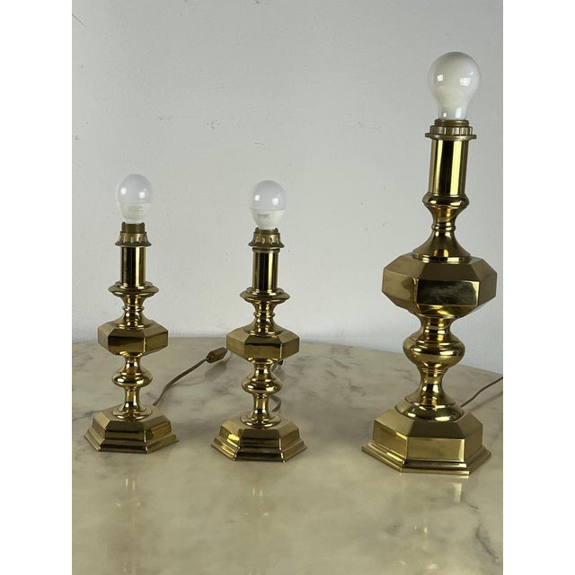 Vintage Italian Brass Table Lamps, 1980s, Set of 3 For Sale - Image 4 of 18