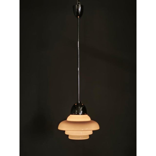 Vintage Art Deco Bauhaus Opaline Glass and Chrome Pendant Light, 1930s For Sale - Image 4 of 11