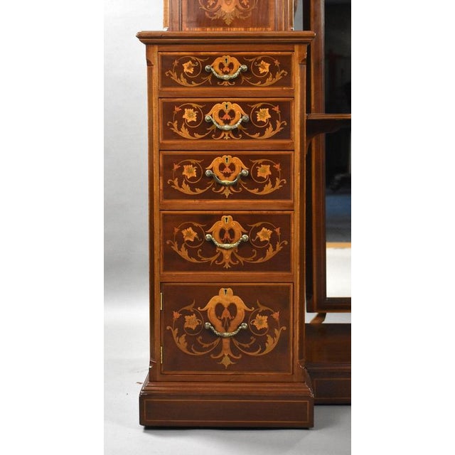 Brown Victorian Marquetry Inlaid Dressing Table from Edwards & Roberts, 1885 For Sale - Image 8 of 14