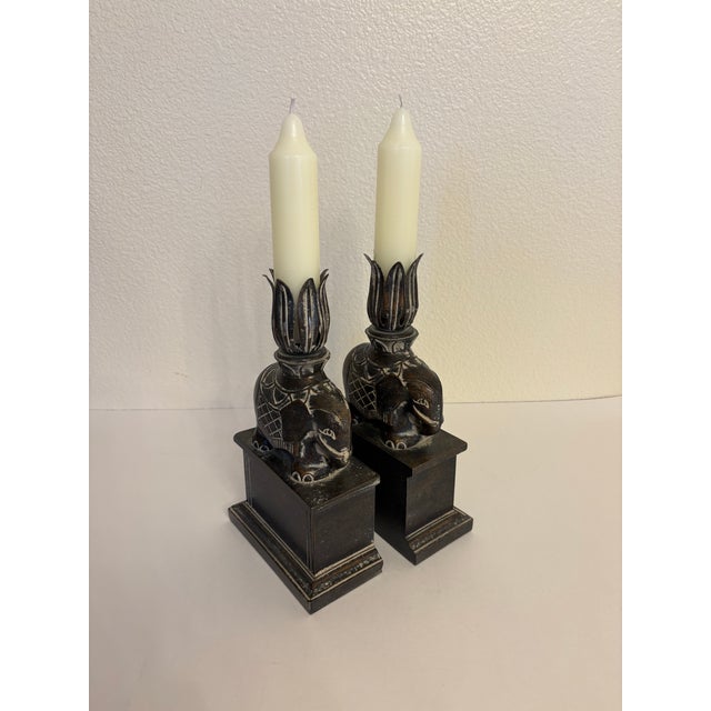 Art Deco 1920's Art Deco Style Antique Elephant Bookends and Candleholders For Sale - Image 3 of 4