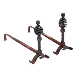 Small Antique Wrought Iron European Andirons