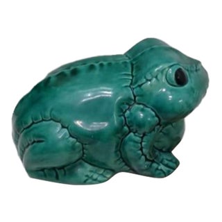Italian 1950s Huge 9" Ceramic Green Bull Frog Garden Pond Pot Decor Whimsical For Sale