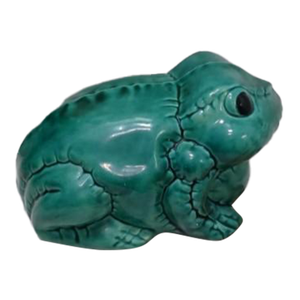 Italian 1950s Huge 9" Ceramic Green Bull Frog Garden Pond Pot Decor Whimsical