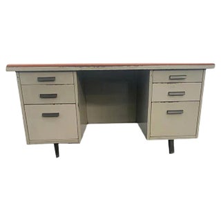 Painted Metal Desk with Brown Leatherette Top from Mermelada Estudio, 1960s For Sale