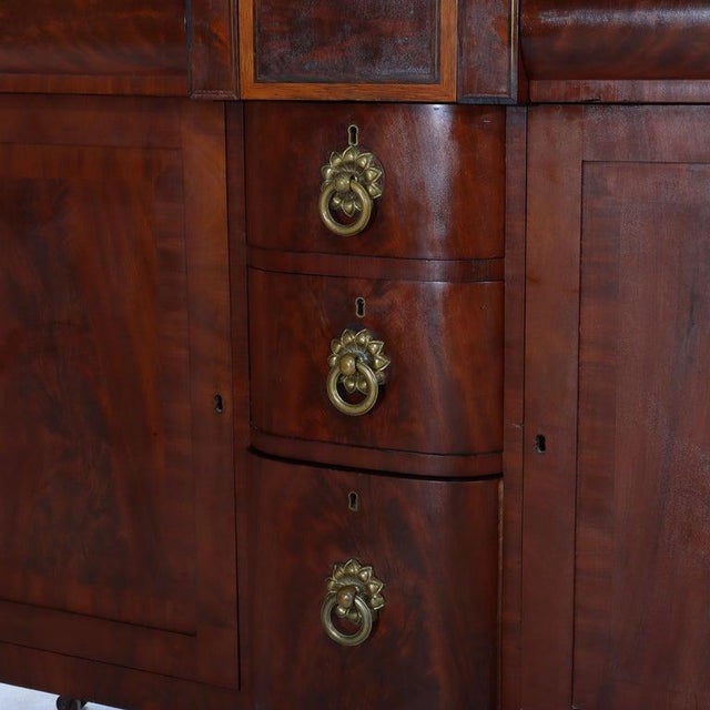 Antique American Empire Classical Flame Mahogany Sideboard, Bronze Pulls, C1840 For Sale - Image 6 of 18
