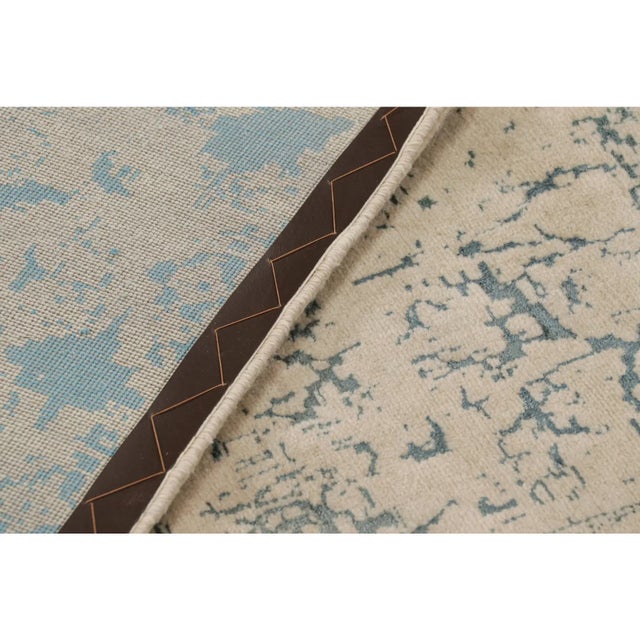 Textile Rug & Kilim’s Modern Rug With Beige and Teal Abstract Patterns and Medallion For Sale - Image 7 of 7