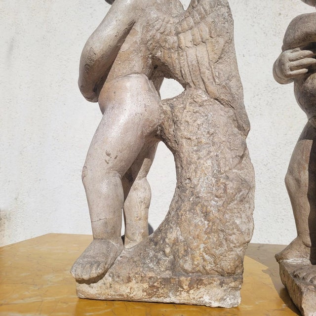 White 18th Century Candle-Bearing Angels in Marble, Set of 2 For Sale - Image 8 of 18