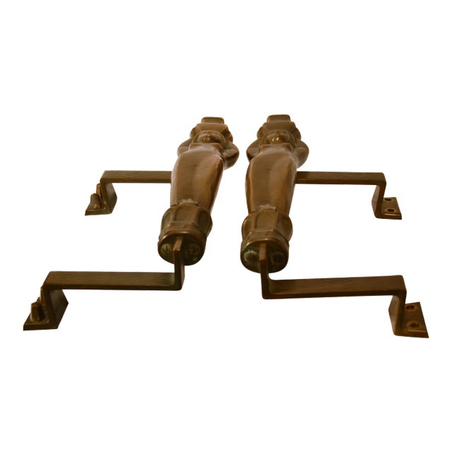 Antique Art Nouveau Bronze Push and Pull Door Handles with Water Nymphes, Set of 2 For Sale