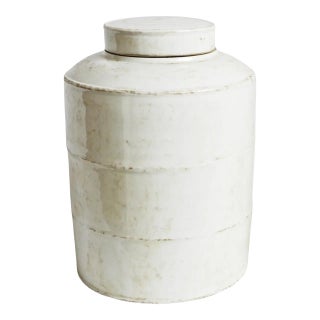 Vintage White Ceramic Farmhouse Jar With Lid Small For Sale
