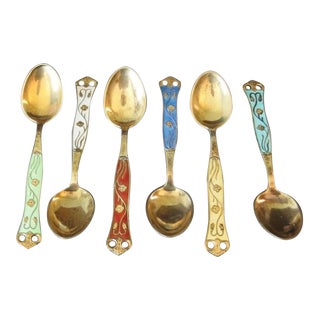 Aksel Holmsen Sterling Guilloche Demitasse Spoons - Set of 6 For Sale