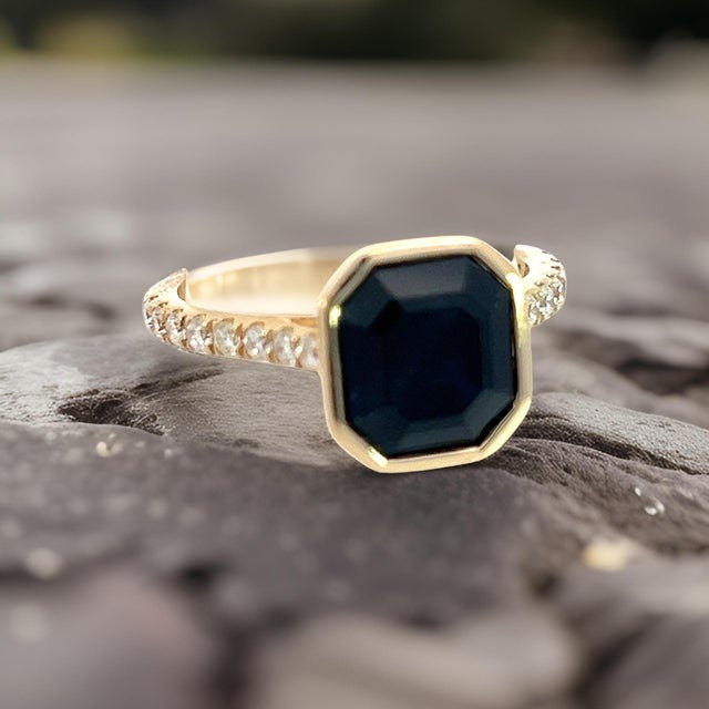 Natural Sapphire Diamond Ring 6.75 14k Yellow Gold 4.65 TCW Certified For Sale - Image 10 of 18