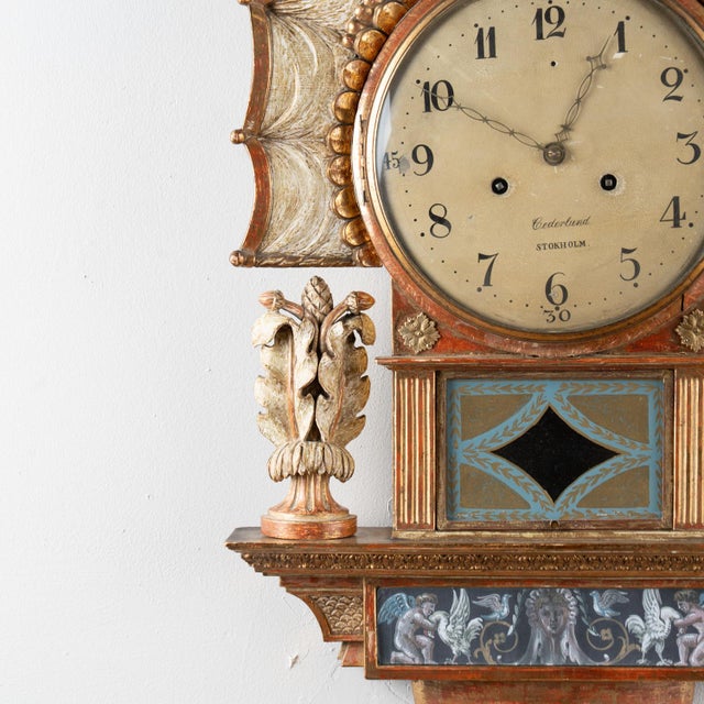Wood Early 19th Century Swedish Gustavian Cartel Giltwood Wall Clock With Eagle and Angels by Cederlund For Sale - Image 7 of 14