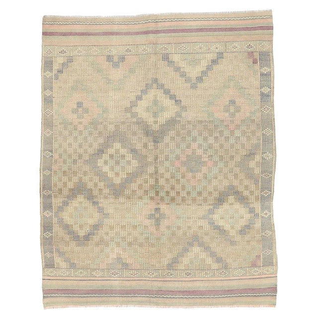 Textile Mid 20th Century Vintage Washed Out Embroidered Rug For Sale - Image 7 of 7
