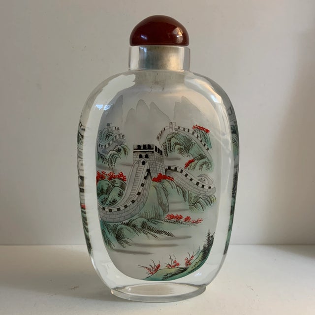 Fantastic Antique Chinese Snuff bottle showing the Great Wall from two different views. Reverse painted glass with glass...