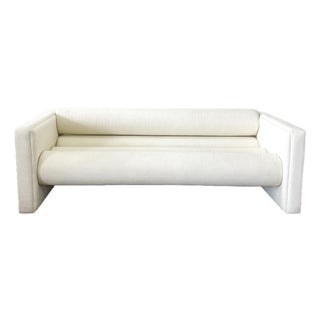 Vintage 80s Postmodern Off White Boucle Bolster Sofa For Sale