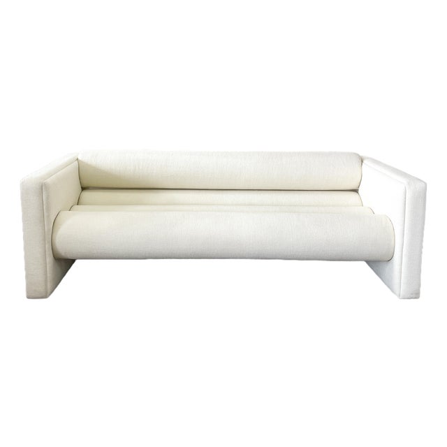 Vintage 80s Postmodern Off White Boucle Bolster Sofa For Sale