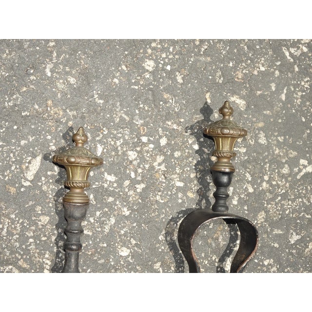 Vintage French Country Black Wrought Iron Set of Two Fireplace Tools For Sale - Image 14 of 15
