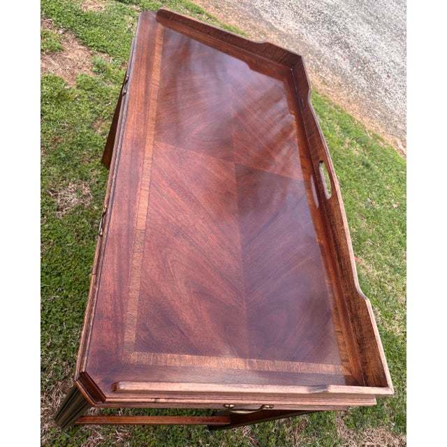 1980s Vintage Lane Altavista Chinese Chippendale Mahogany Writing Desk Table For Sale - Image 5 of 12