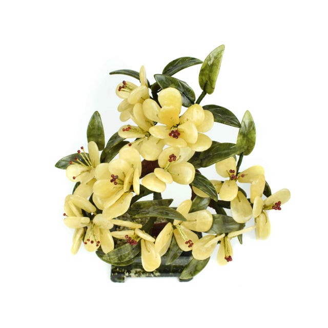 Japanese Mid-Century Handmade Natural Jade Semi Precious Stones Bonsai Flower Tree Sculpture For Sale - Image 3 of 13