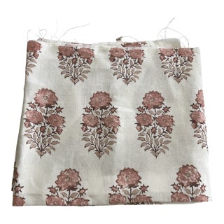 Lisa Fine Coral Mughal Flower Hand Printed Linen Fabric- 1 1/4 Yards For Sale
