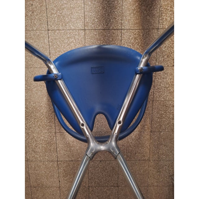 Blue Vintage Armchairs in Aluminum and Blue Foam Material by Ferdinand Alexander Porsche for Ycami Edizioni, 1980s, Set of 4 For Sale - Image 8 of 13