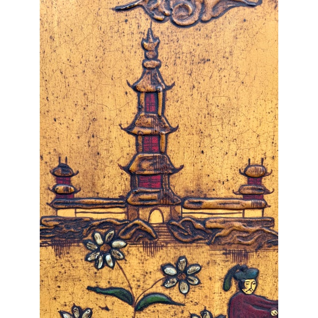 Mid 20th Century Mid-Century Chinoiserie Scenic Two-Door Cabinet With Ornate Brass Hardware For Sale - Image 5 of 18