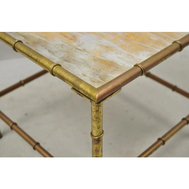 Mid 20th Century Mid 20th Century Italian Hollywood Regency Faux Bamboo Brass Tole Metal Low Square Side Table For Sale - Image 5 of 11