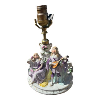 1920s Dresden Boudoir Lamp Featuring Courting Couple For Sale