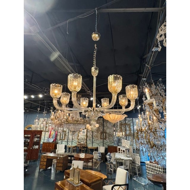 Modern Modernist Gold Murano Glass and Brass 8 Light Chandelier For Sale - Image 3 of 7