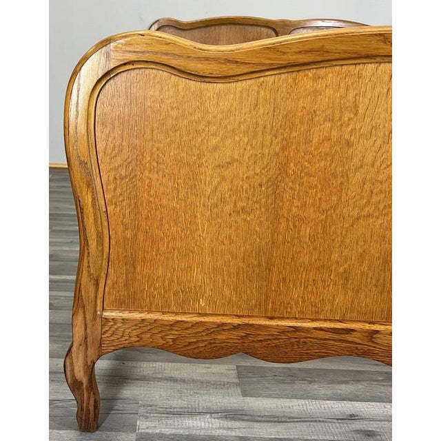 Vintage French Louis XVI Style Oak Double Bed Frame with Carved Headboard For Sale - Image 4 of 12