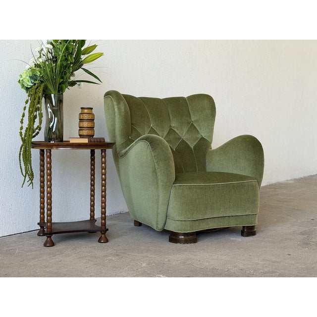 Scandinavian Mordern Wingback Lounge Chair in Green Velvet, 1940s For Sale - Image 12 of 14