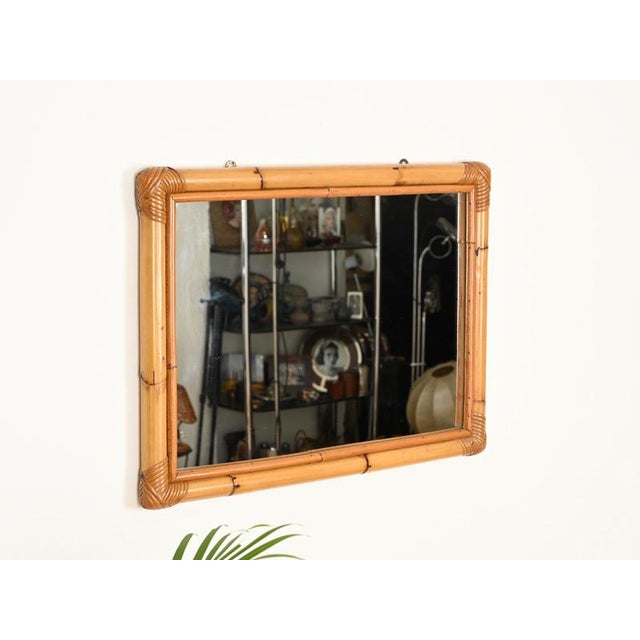 Gold Mid-Century Italian Rectangular Mirror in Bamboo and Rattan, Italy, 1970s For Sale - Image 8 of 11