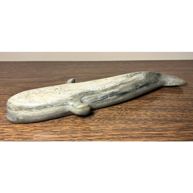 Vintage Canadian Inuit Argillite Stone Whale Carving by Mina Iqaluq (20th Century) For Sale - Image 4 of 9